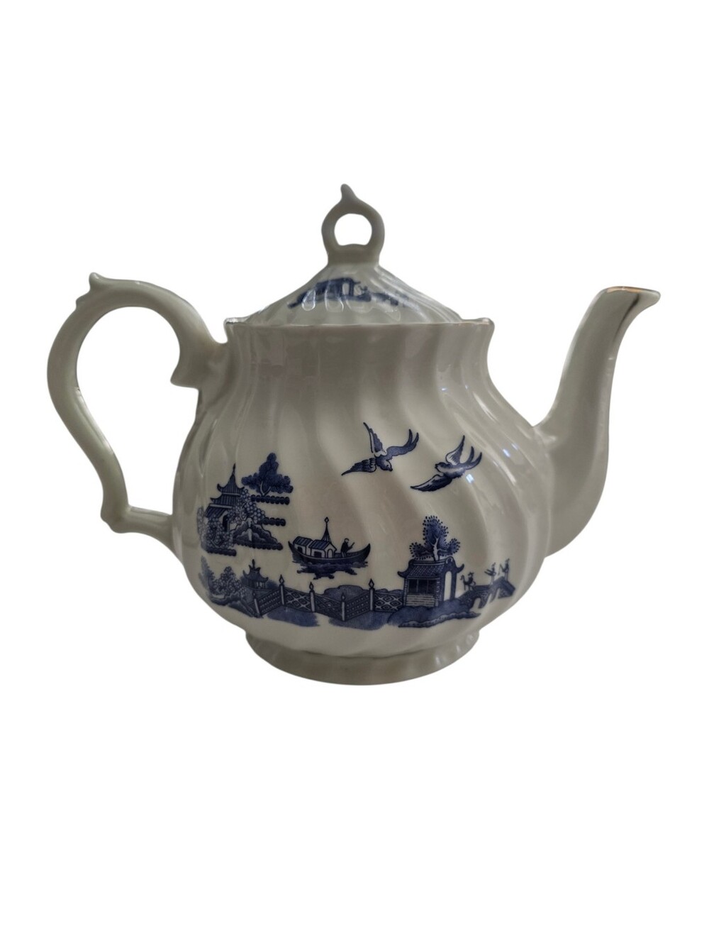 Vintage Japan Blue Willow Style Porcelain Teapot Cottagecore Chinoiserie Decor - Picture 3 of 10